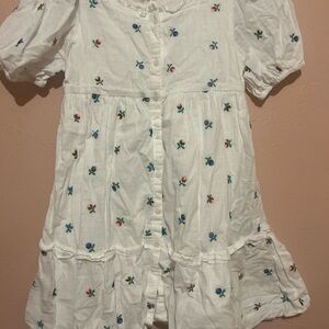 Zara White Cotton Lined Dress Girls Size 11-12 Embroidered Flowers